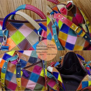 Segater® Women's Multicolor Tote Handbag Genuine Leather RANDOM Color matching Design Hobo Crossbody Shoulder Bag Big Purses