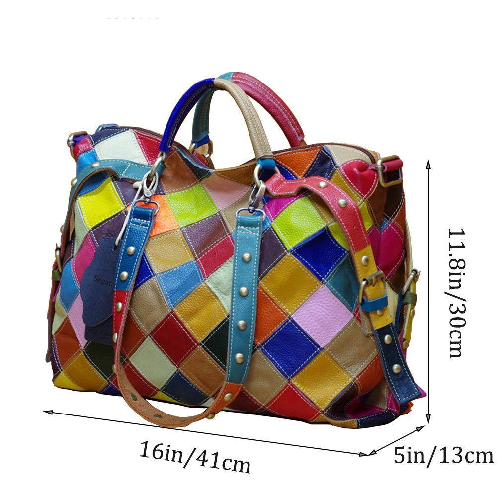 Segater® Women's Multicolor Tote Handbag Genuine Leather RANDOM Color matching Design Hobo Crossbody Shoulder Bag Big Purses