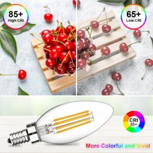 E12 Candelabra Bulbs 60 Watt Dimmable, LED Chandelier Light Bulbs Candle Bulb 6W 3000K Soft White, B11 LED Bulb Filament Decorative Small Base 500 Lumens Clear Glass, Pack of 6