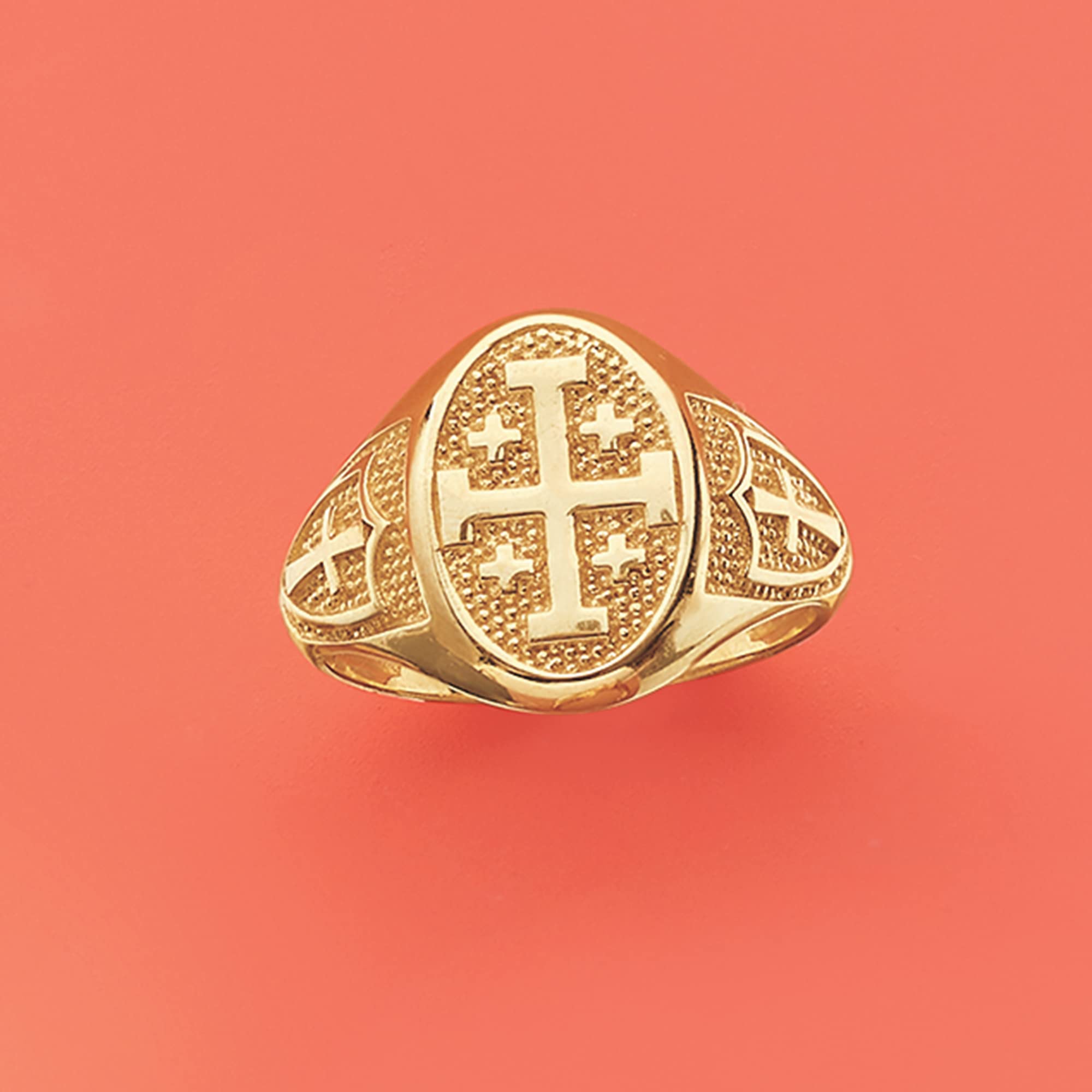 Ross-Simons 14kt Yellow Gold Multi-Cross Signet Ring. Size 9