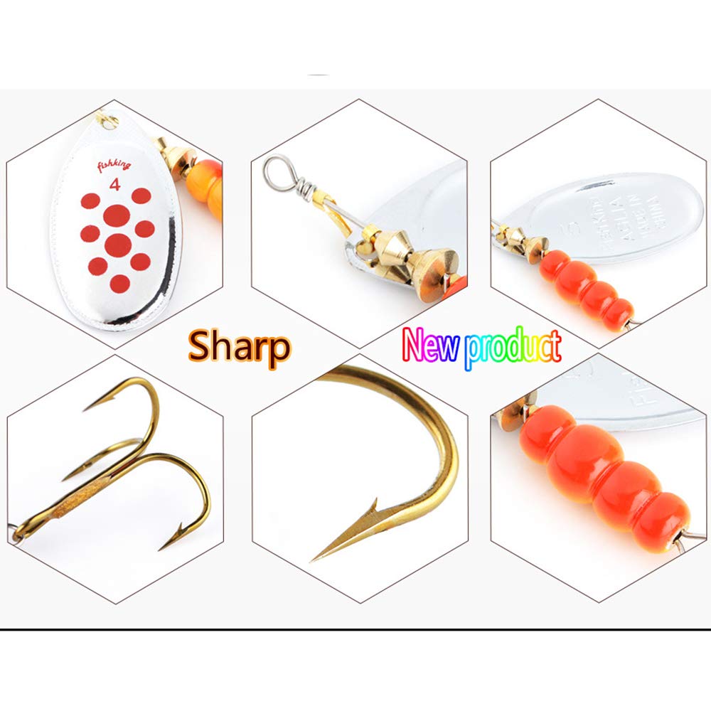 LOVEPET Fishing Bait,Color Lures Sub-Rotating Sequins,Fake Bait,Bionic Bait, Squid Hard Bait, Lure Bait,Three Hook,Fishing Tackle,5 Pcs