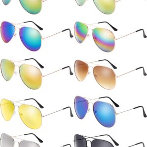 10 Pieces Classic Mirrored Flat Lens Sunglasses Lens Metal Frame Sunglasses for Men Women