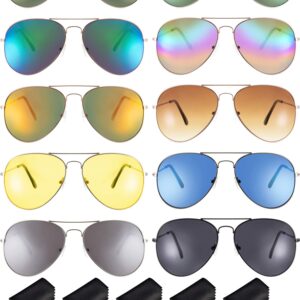 10 Pieces Classic Mirrored Flat Lens Sunglasses Lens Metal Frame Sunglasses for Men Women