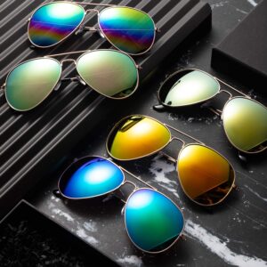 10 Pieces Classic Mirrored Flat Lens Sunglasses Lens Metal Frame Sunglasses for Men Women