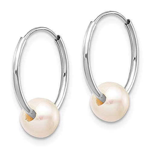 Diamond2Deal 14k Yellow Gold 5-6mm White Freshwater Cultured Pearl Endless Hoop Earrings, for Women (L-16.5 mm, W-12 mm)