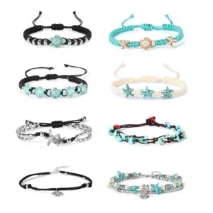 Finrezio 8PCS Anklets for Women Adjustable Boho Turtle Starfish Beac Ankle Bracelets Foot Jewelry Set Handmade