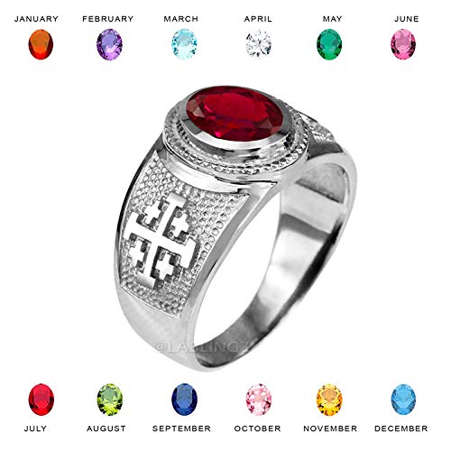 Sterling Silver Jerusalem Cross Birthstone CZ Ring (October, Size 9)