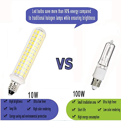 New Upgrade -E11 led Bulb,125 LEDs 100W 120W Halogen Bulbs Equivalent, 10w 1100lm, E11 Mini Candelabra Base White 6000k,AC 110V/130V,JD T3 T4 Bulb (2 Packs)