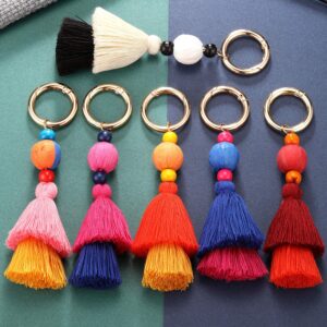 Tatuo 6 Pieces Handmade Bohemian Tassel Keychain Tassels Bag Key Chain Charm Handbags Pendant Key Chain Rings (Color Set 2)