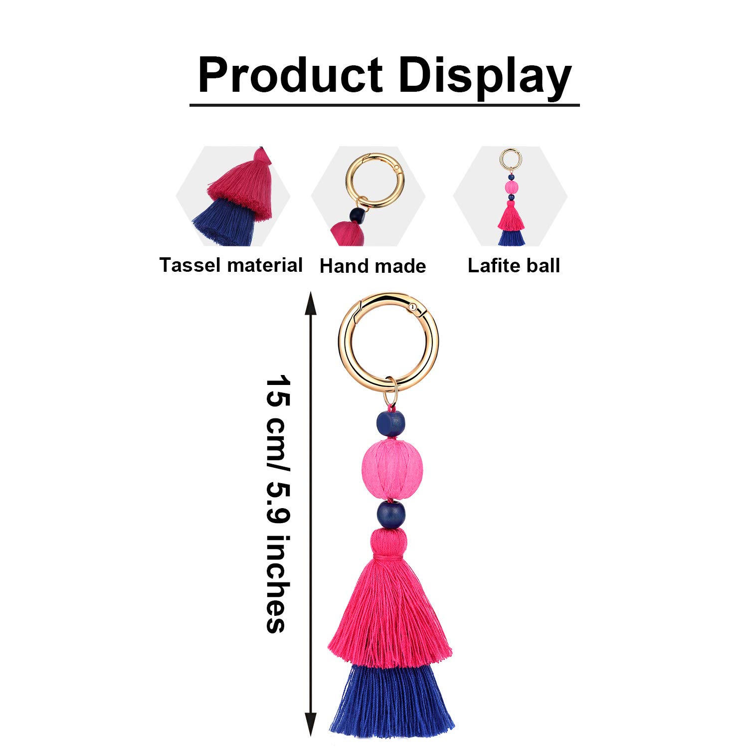 Tatuo 6 Pieces Handmade Bohemian Tassel Keychain Tassels Bag Key Chain Charm Handbags Pendant Key Chain Rings (Color Set 2)