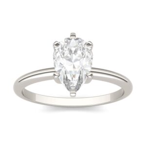 14K White Gold Moissanite by Charles & Colvard 9x6mm Pear Engagement Ring-size 7.5 1.50ct DEW