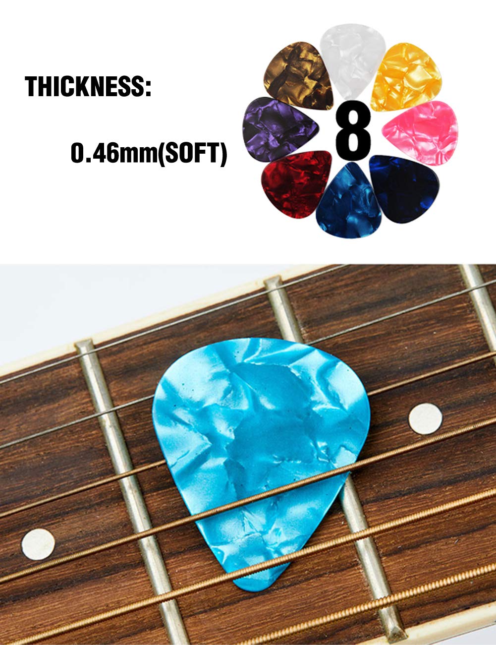 Thumb Finger Picks Plectrum With Plastic Picks Case, 1 Dozen (3 Pairs) SUNLP Celluloid Guitar thumb finger picks Mandolin Banjo thumb finger picks and Free 8pcs 0.46mm Guitar Picks (Mix Color)