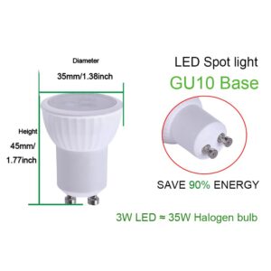 ukzboss MR11 GU10 35mm Mini LED 3W 120V Non-Dimmable 6000K Cool White Spotlight Small Bulb Replace 35W Halogen Bulb Equivalent GU10 LED Spotlight