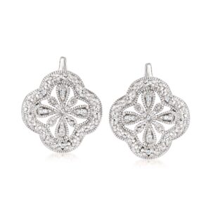 Ross-Simons Openwork Clover Drop Earrings With Diamond Accents in Sterling Silver