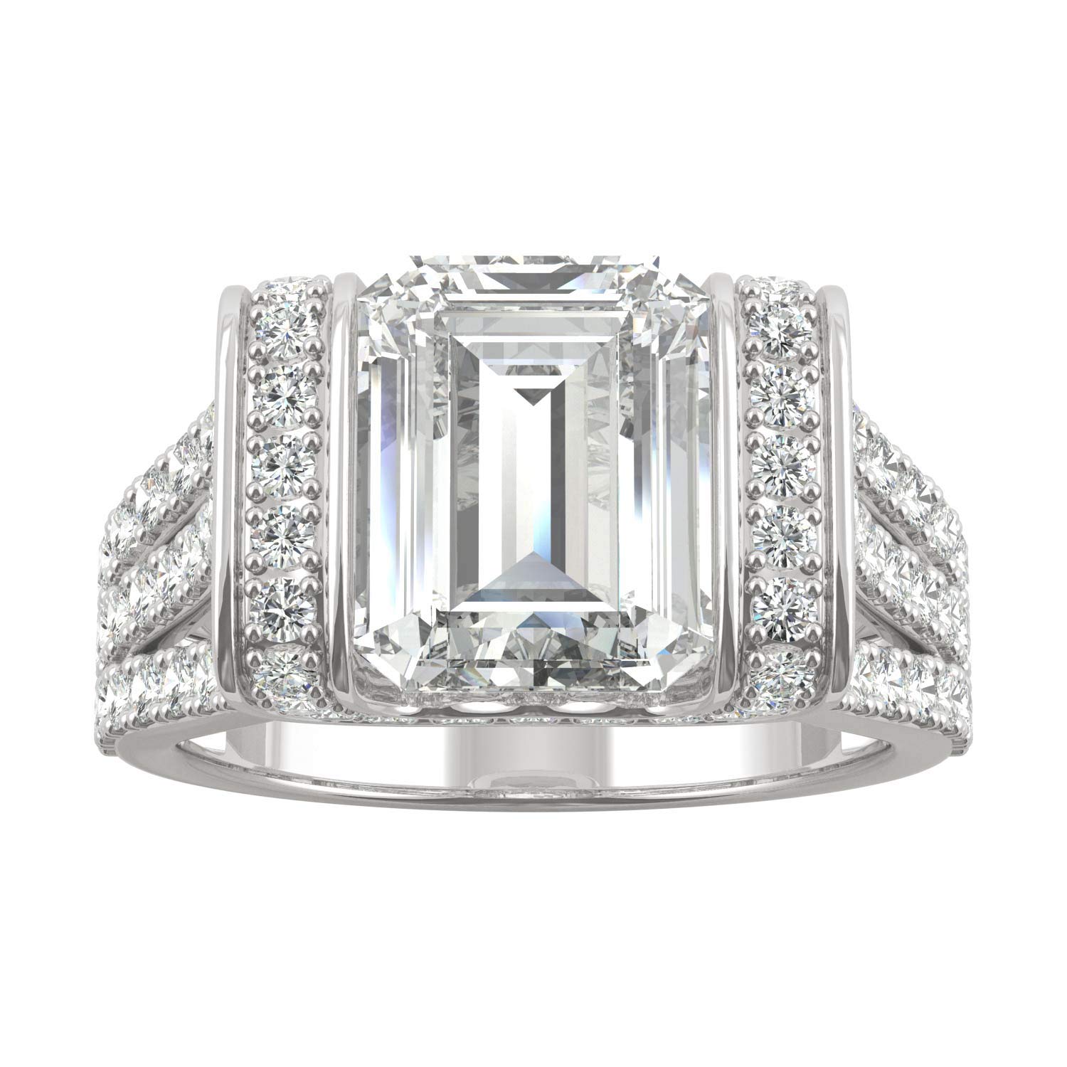 Charles & Colvard Created Moissanite 10x8mm Emerald Cut Fashion Ring for Women | 4.5 cttw DEW | Lab Grown | Solid 14K White Gold with Rhodium | Size 7