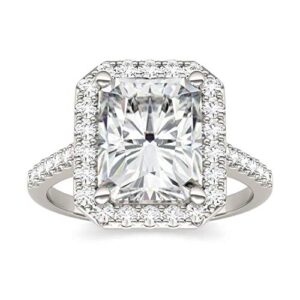 Charles & Colvard Created Moissanite 10x8mm Radiant Cut Engagement Ring for Women | 4.41 cttw DEW | Lab Grown | Solid 14K White Gold with Rhodium | Size 7