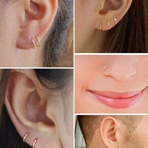 Hoop Earring 14K Gold Plated S925 Sterling Silver Endless Hoop Earring Set for Women Men 8mm-12mm (4 pairs 14K gold 8MM)