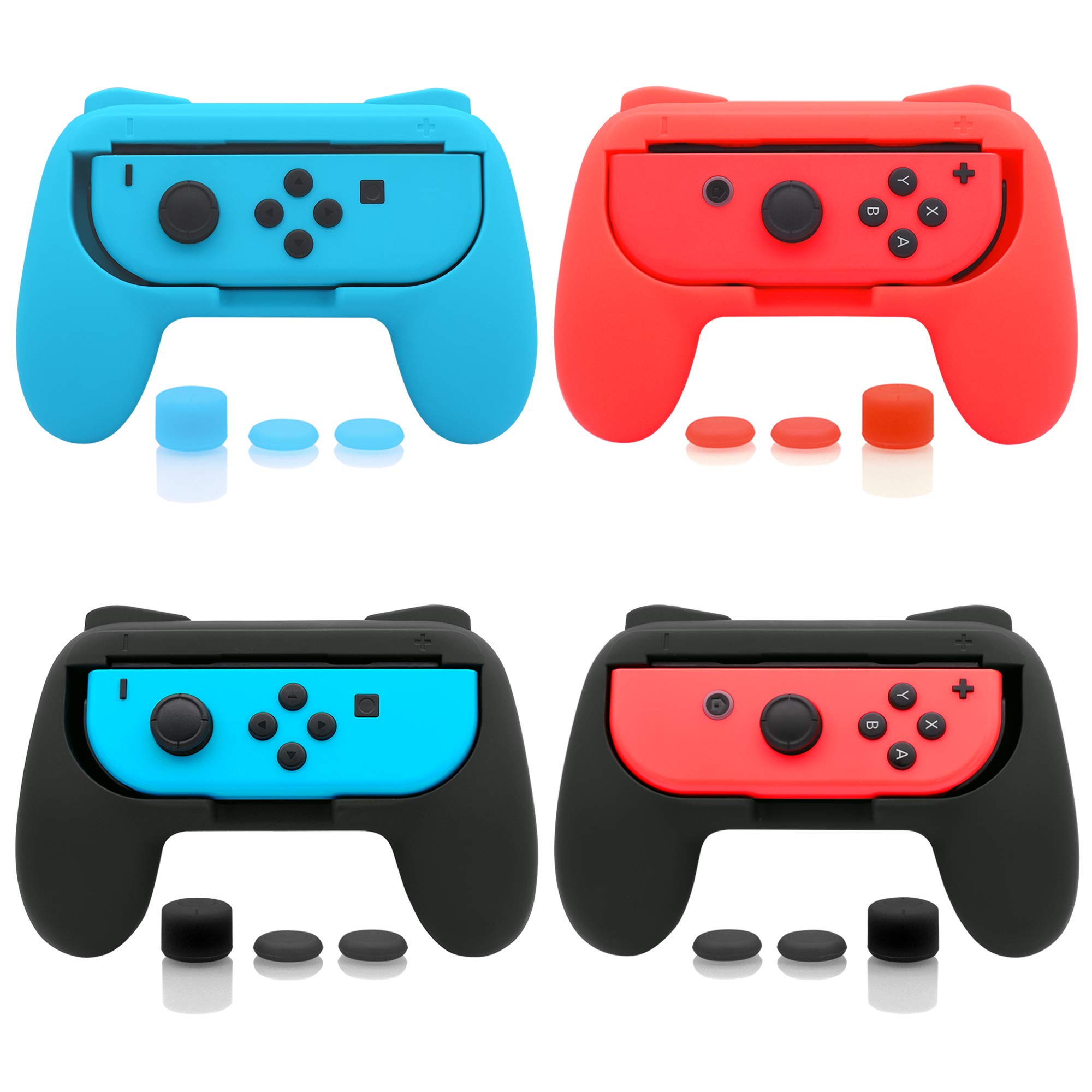 FASTSNAIL 4 Pack Grips Kit Compatible with Nintendo Switch for Joy Con, Wear-Resistant Grip Controller for Joy con & OLED Model with 12 Thumb Grip