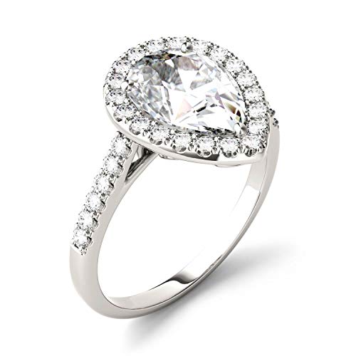 Charles & Colvard Created Moissanite 10x7mm Pear Cut Engagement Ring for Women | 2.58 cttw DEW | Lab Grown | Solid 14K White Gold with Rhodium | Size 7