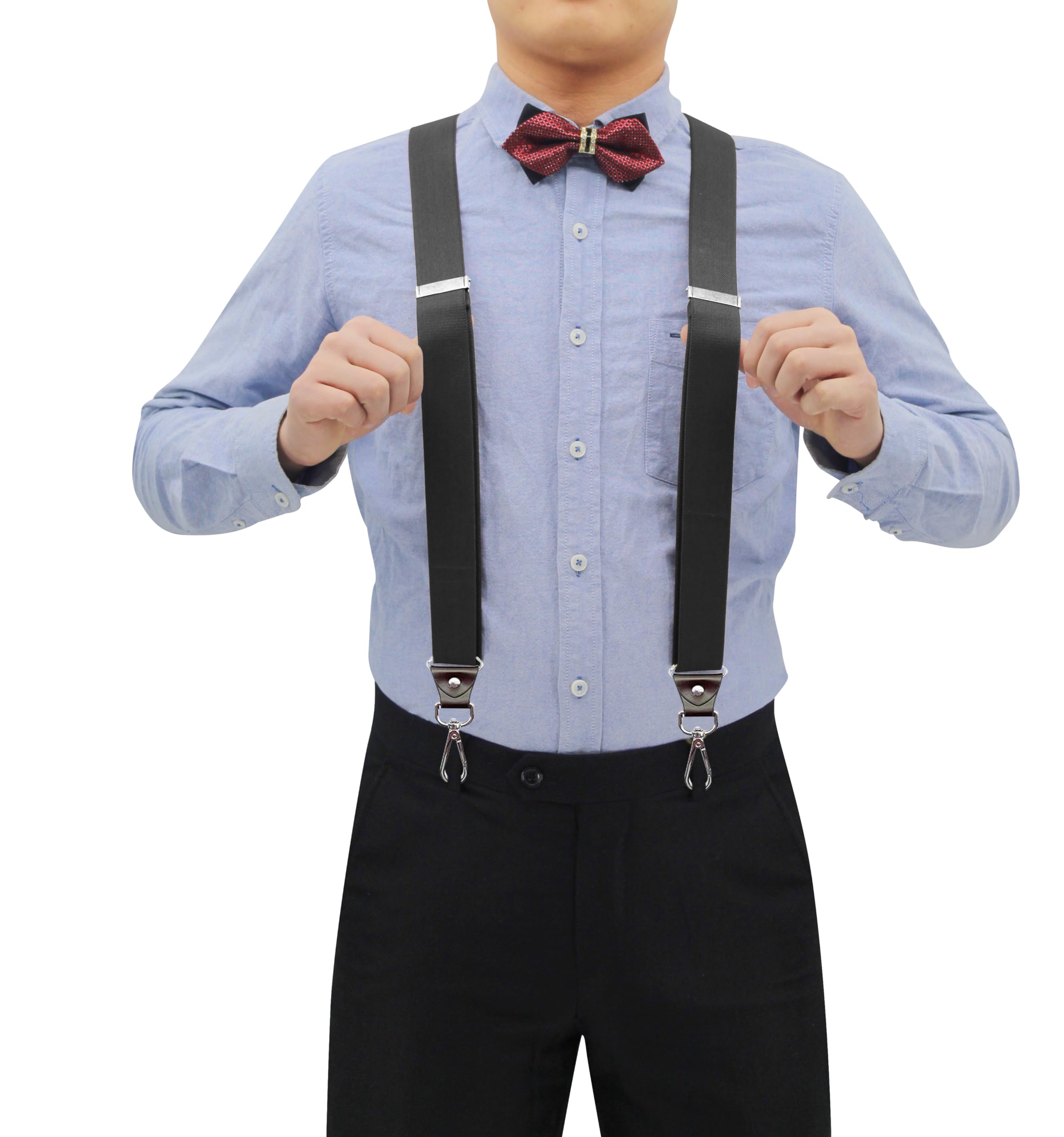 AYOSUSH Retro Y Suspenders for Men Heavy Duty Big and Tall Hooks for Belt Loop Jeans Black Shape Formal Braces