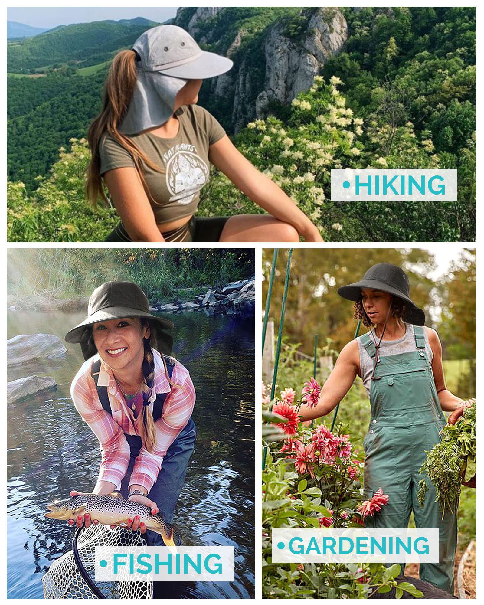 Camptrace Wide Brim UPF 50+ Hiking Fishing Gardening Hat with Neck Flap Sun Protection Outdoor Safari Hats for Women Nylon