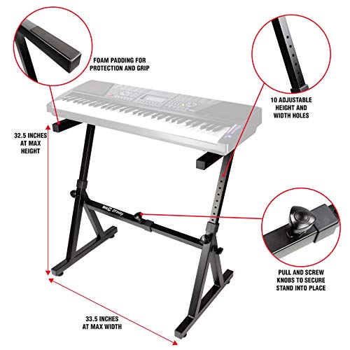 RockJam Z Style Adjustable and Portable Heavy Duty Music (Fits 54-88 Key Electric Pianos) Electronic Keyboard Stand (RJZZ363)