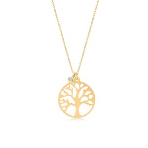 gelin 14k solid gold tree of life necklace with diamond | family tree necklaces for mom/wife/grandma/girlfriend | birthday gift idea, 18"