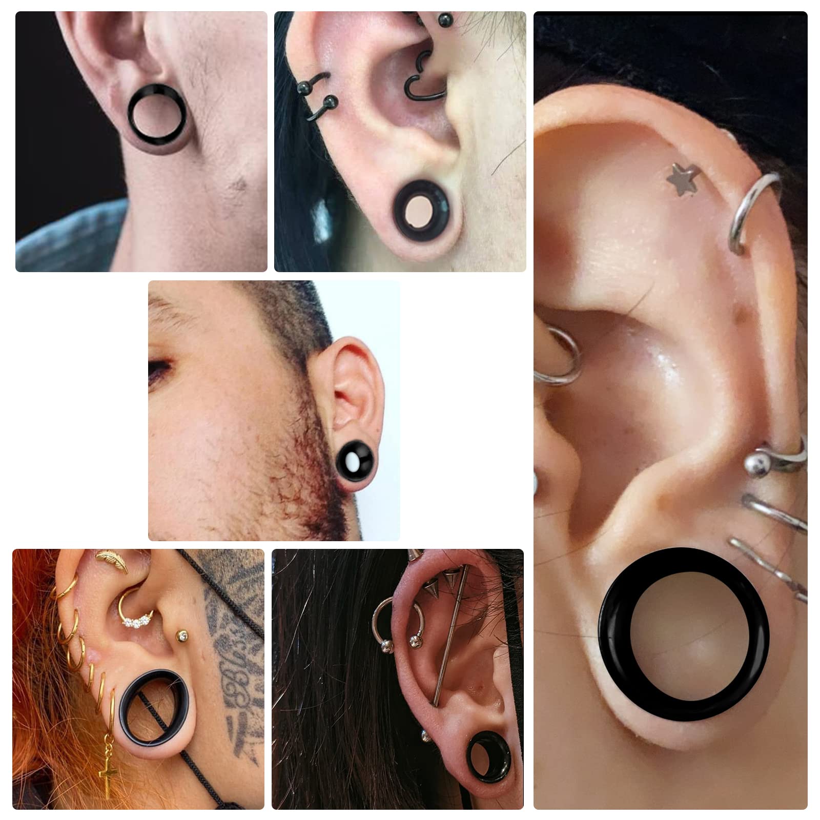 Xpircn 15 Pairs Thin Silicone Gauges Flexible Skin Ear Tunnles Plugs Double Flared Hollow Expander Ear Piercing Jewelry 3mm-30mm (Mixed Gauges)