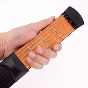 Swhmc Portable Mini 6 String Guitar Practise Tool Wooden Pocket Chord Trainer for Beginner Finger 4 Fret Exercise Fingerboard with Wrench