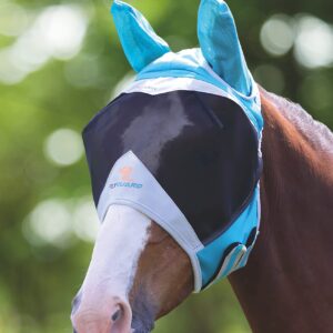 Shires Fine Mesh Horse Equine Fly Mask with Ears 60% UV Protection (Full, Teal)