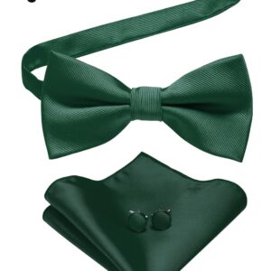 JEMYGINS Green Bow Tie Silk Bowtie and Pocket Square Hankerchief With Cufflinks Sets for Men(3)