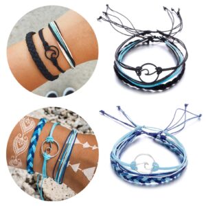 Starain Beach String Wave Bracelet for Women Handmade Waterproof Adjustable Boho Braided Rope Surfer Bracelets Set