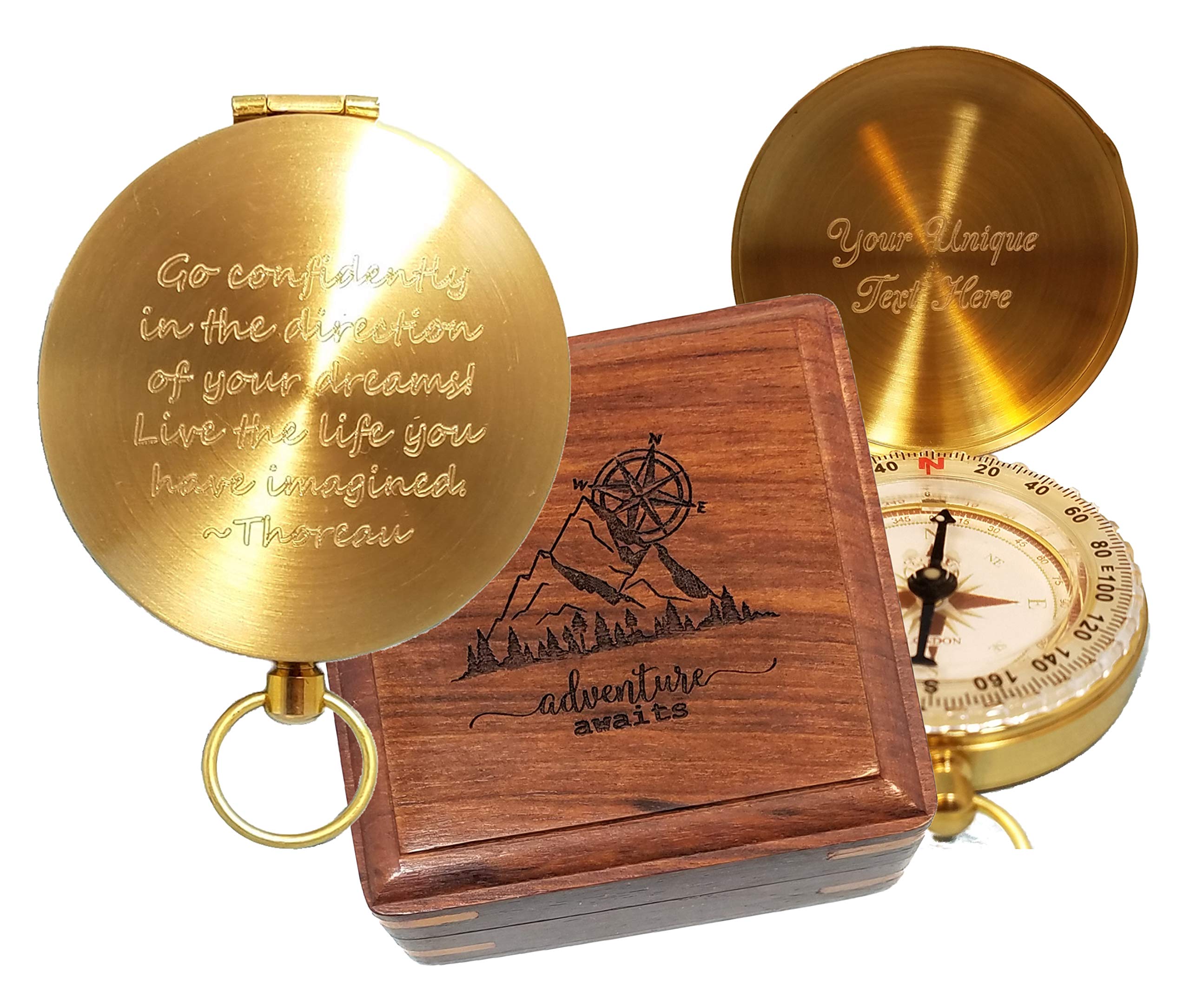 Engraved Compass with Thoreau's Go Confidently Quote (Personalized Compass & Box)