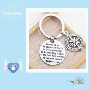 FEELMEM Graduation Gifts Courage Is Not The Absence of Fear Keychain Compass Keychain New Adventure Gift (silver)