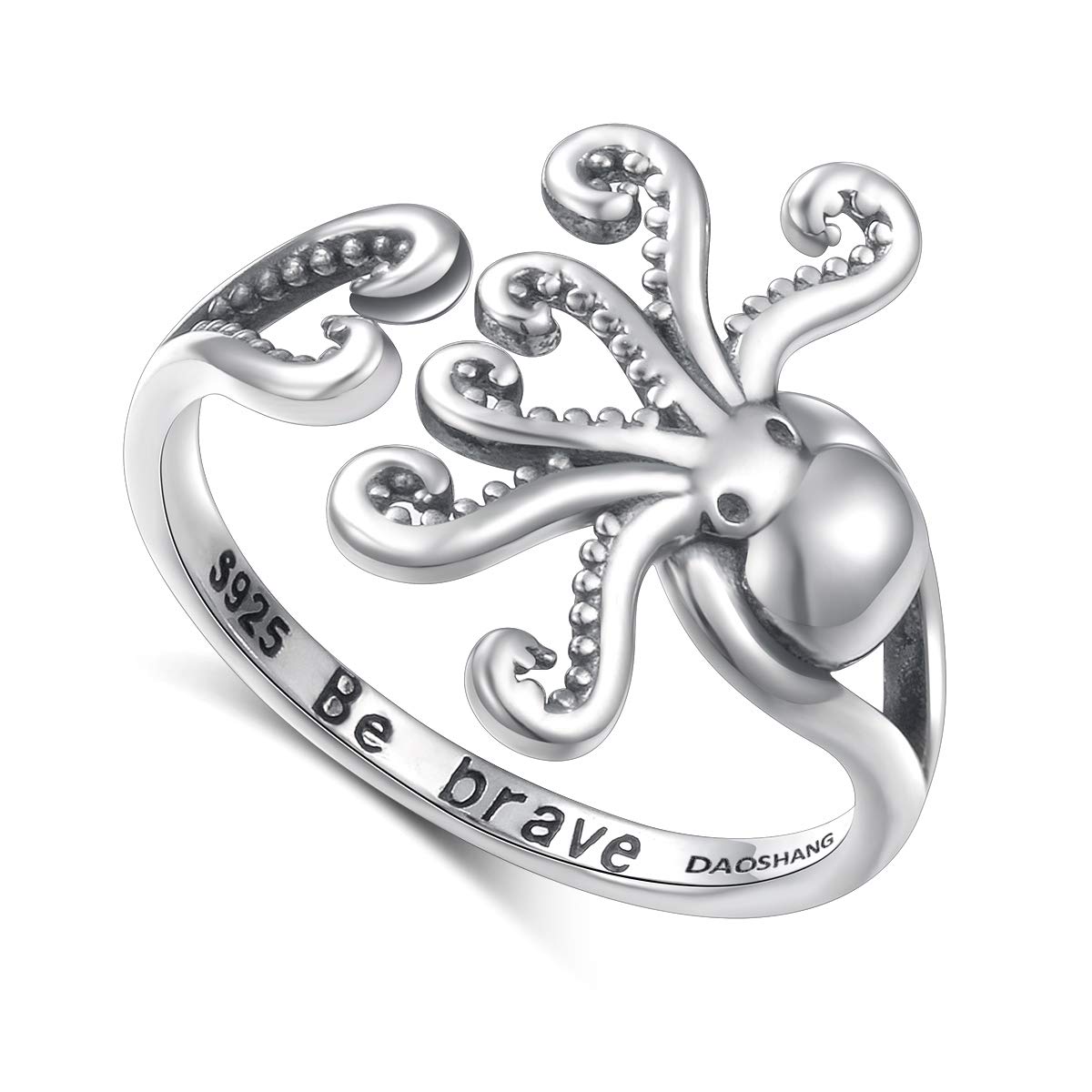 Sea Jewelry S925 Sterling Silver Octopus Ring New Pirate Octopus Tentacles Black Opening Ring Cute Sea Animal Ring for Women