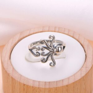 Sea Jewelry S925 Sterling Silver Octopus Ring New Pirate Octopus Tentacles Black Opening Ring Cute Sea Animal Ring for Women