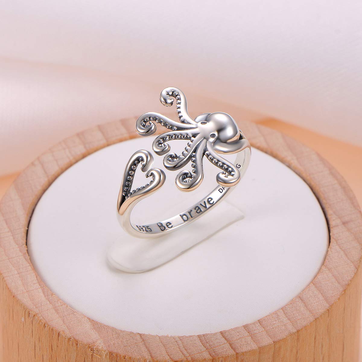 Sea Jewelry S925 Sterling Silver Octopus Ring New Pirate Octopus Tentacles Black Opening Ring Cute Sea Animal Ring for Women