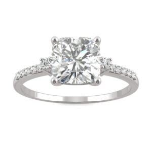 Charles & Colvard Created Moissanite 7mm Cushion Cut Engagement Ring for Women | 1.81 cttw DEW | Lab Grown | Solid 14K White Gold with Rhodium | Size 7