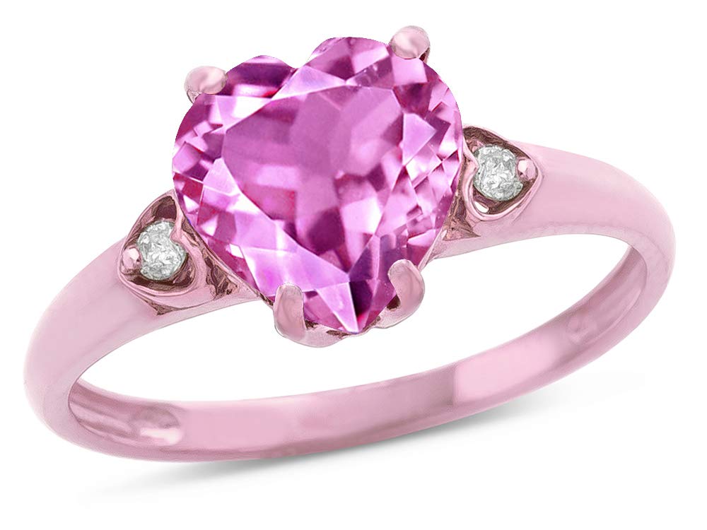 Star K Heart Shaped 8mm Created Pink Sapphire Engagement Promise Wedding Ring 14 kt Rose Gold Size 6