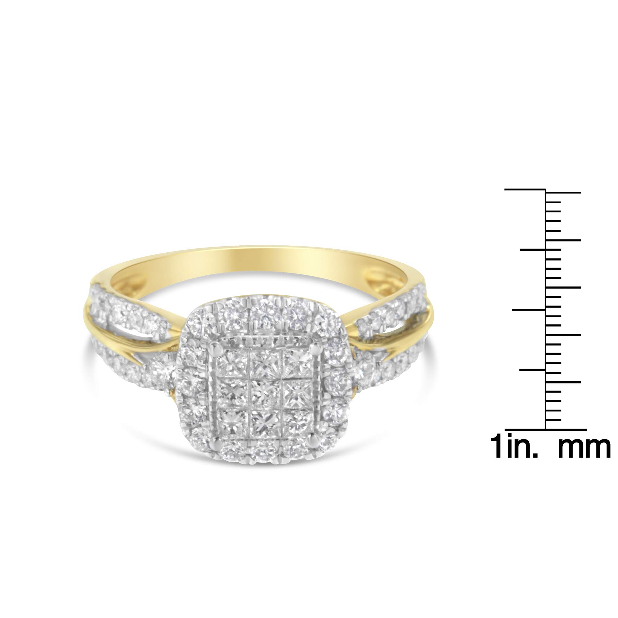 Haus of Brilliance 10K Yellow Gold 1.0 Cttw Diamond Composite Cushion-Shape Halo 3-Band-Look Engagement Ring (H-I Color, SI1-SI2 Clarity) - Size 7