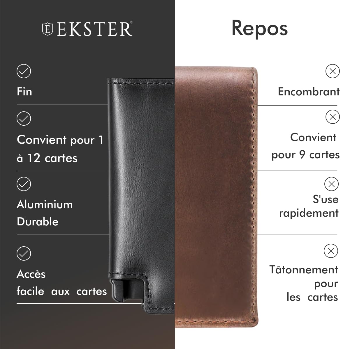 Ekster Parliament Men's Wallet | RFID Blocking Leather Minimalist Wallet | Slim Wallet for Men - Designed for Quick Card Access with Push Button (Nappa Black)