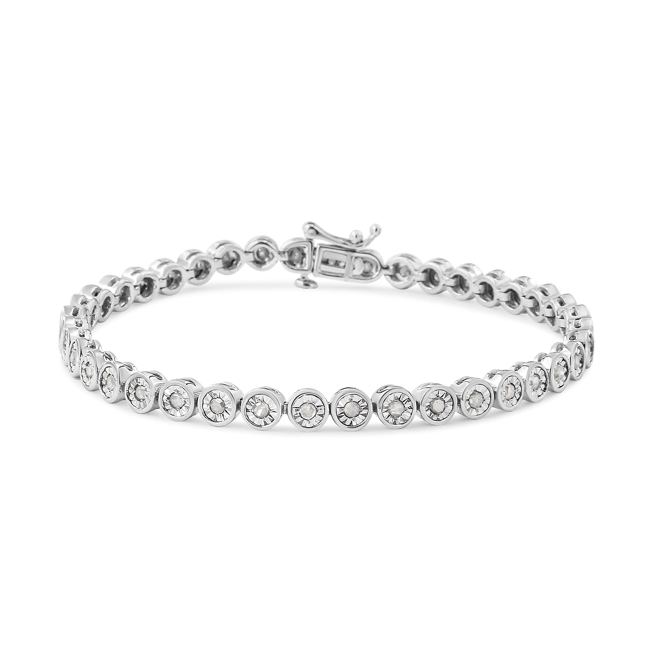 Haus of Brilliance .925 Sterling Silver 1.0 Cttw Miracle Plate Set Diamond Bezel Link Design Tennis Bracelet (I-J Color, I3 Clarity)