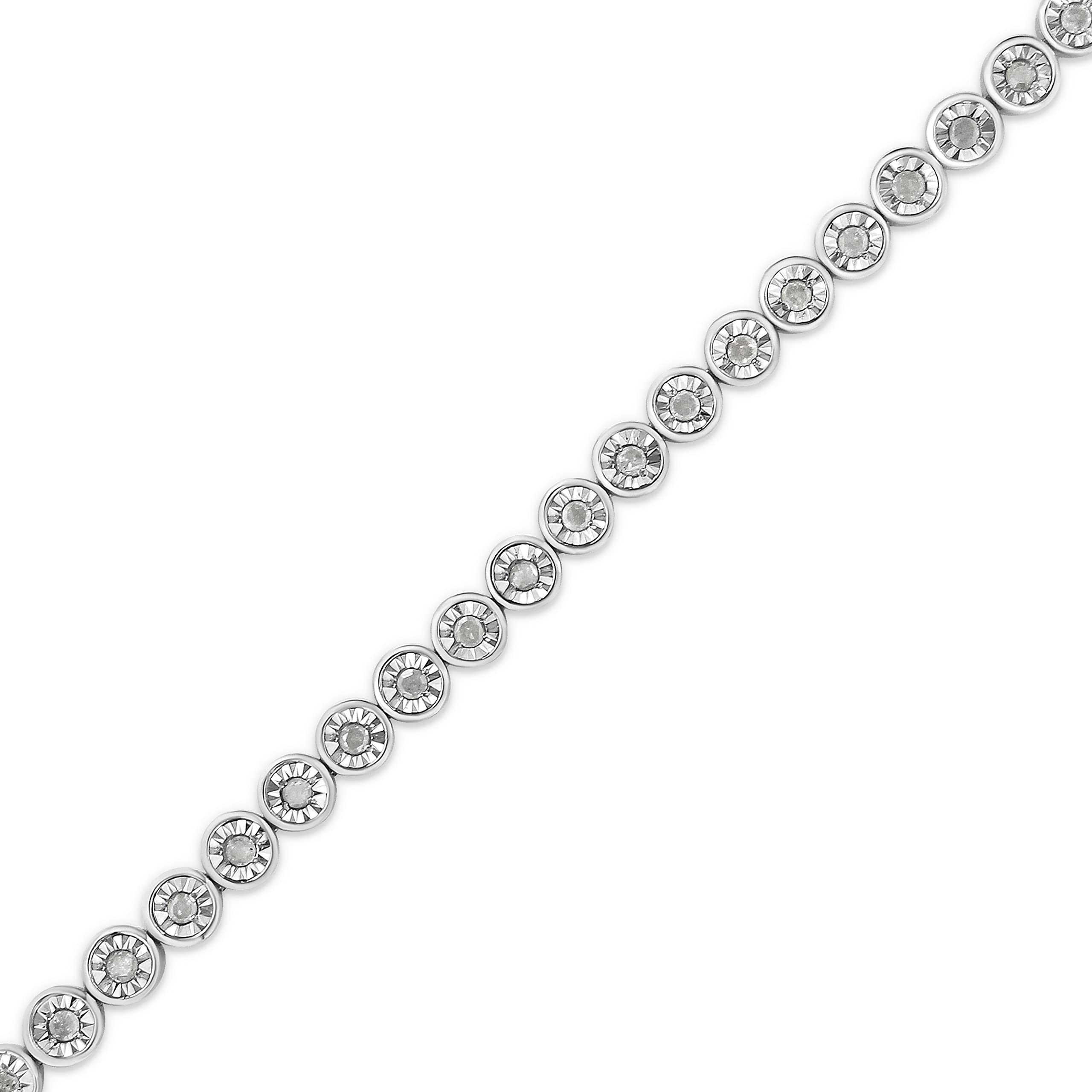 Haus of Brilliance .925 Sterling Silver 1.0 Cttw Miracle Plate Set Diamond Bezel Link Design Tennis Bracelet (I-J Color, I3 Clarity)