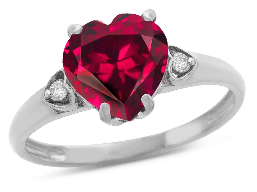 Star K Heart Shaped 8mm Created Ruby Engagement Promise Wedding Ring 14 kt White Gold Size 8