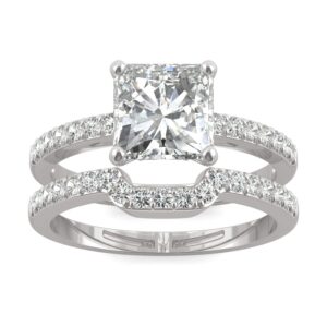 Charles & Colvard Created Moissanite 7mm Square Cut Bridal Ring Set for Women | 2.6 cttw DEW | Lab Grown | Solid 14K White Gold with Rhodium | Size 8