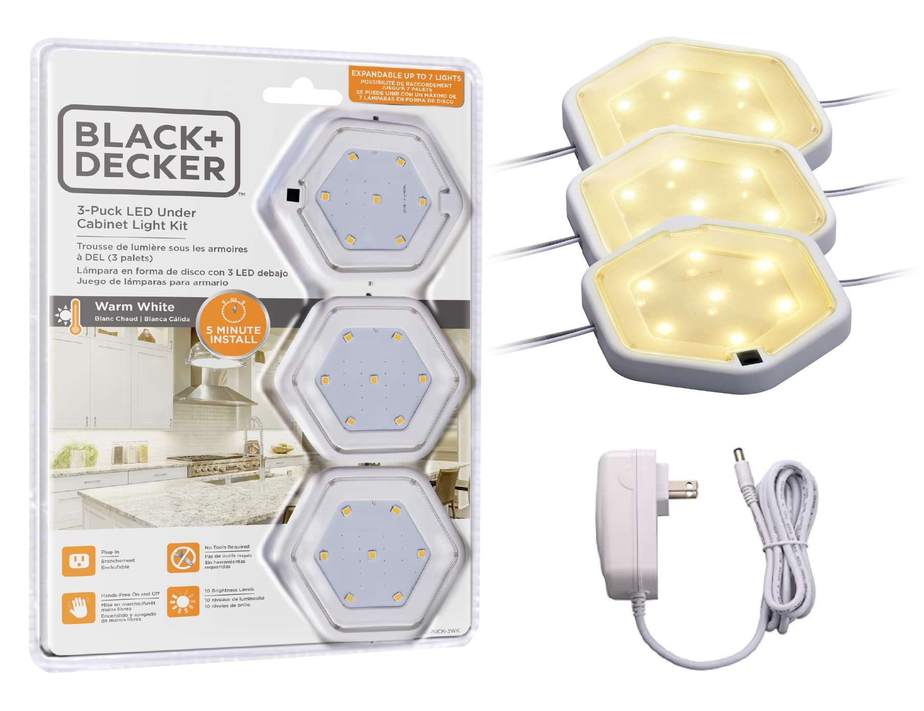 BLACK+DECKER 3-Pack LED Puck Light Kit, Warm White (LEDUC-PUCK-3WK)