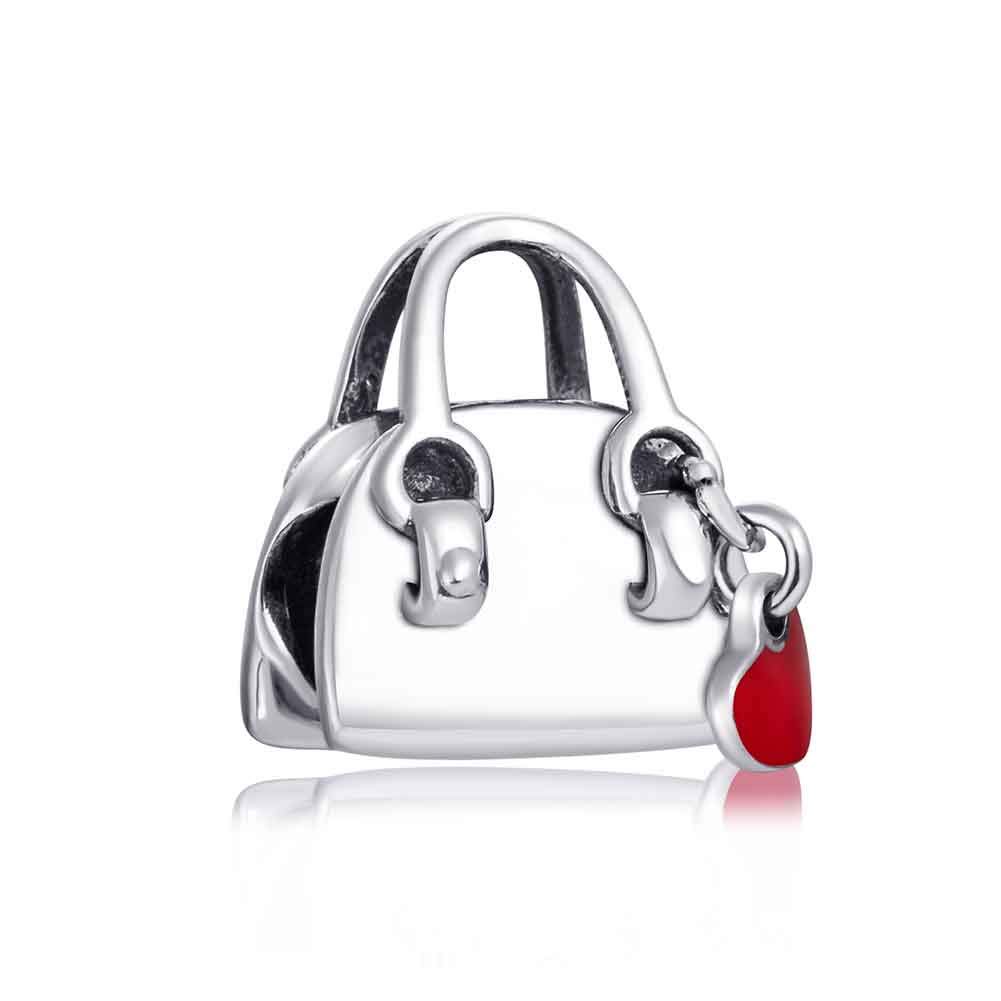 925 Sterling Silver Women Bag Charm Red Heart Charm Love Charm Anniversary Charm for Pandora Charm Bracelet