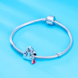 925 Sterling Silver Women Bag Charm Red Heart Charm Love Charm Anniversary Charm for Pandora Charm Bracelet