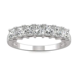 charles & colvard created moissanite 4mm princess cut wedding band for women | 2.87 cttw dew | lab grown | solid 14k white gold with rhodium | size 6