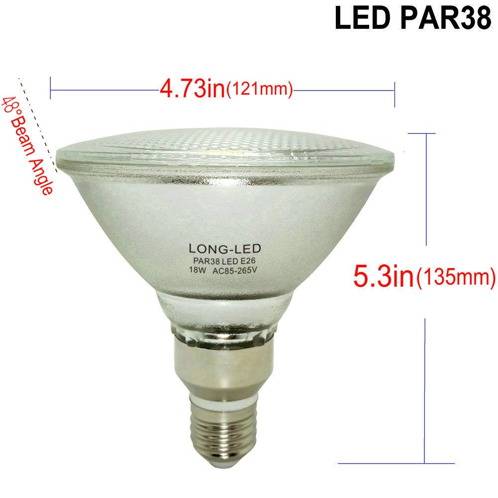 PAR38 LED Flood Light Bulb,Classic Glass,Bright White Light,18W(=70W-150W PAR38 Halogen Equivalent) LED Daylight 5000K,E26 Base,Indoor/Outdoor Waterproof IP65,120V,4-PACK